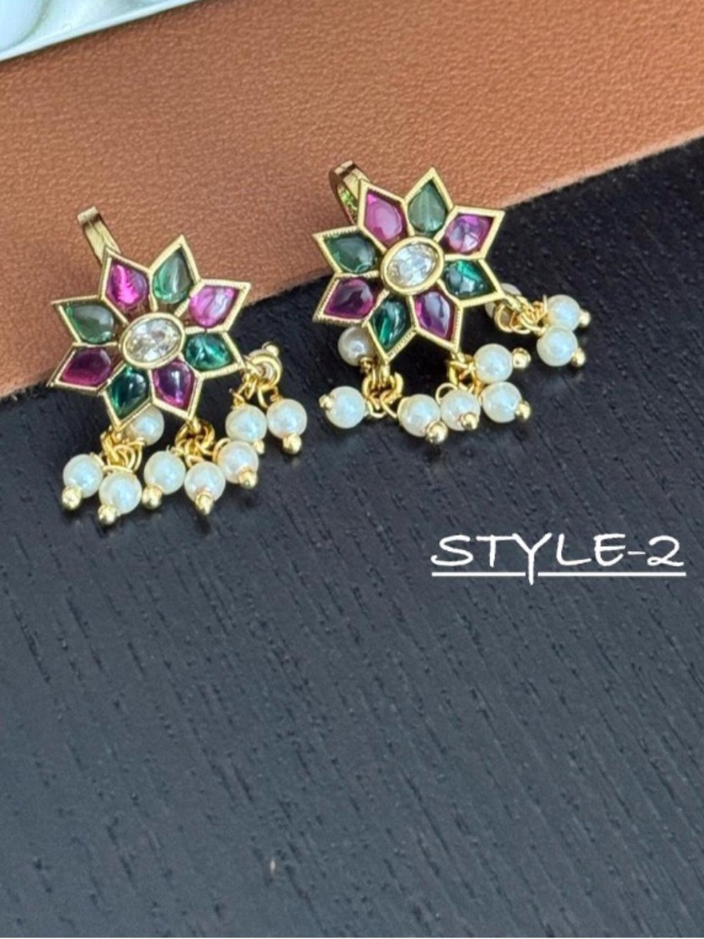 Gold Multicolor Floral Drop Ear Cuff